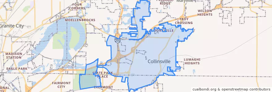 Mapa de ubicacion de Collinsville.