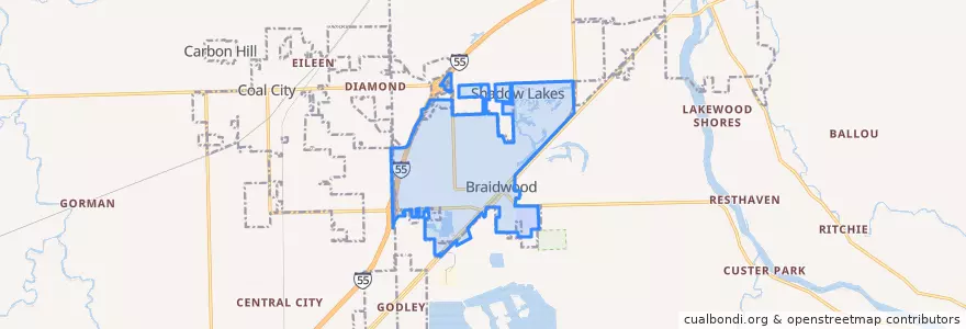Mapa de ubicacion de Braidwood.