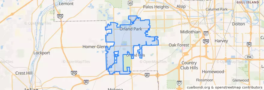 Mapa de ubicacion de Orland Park.