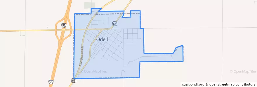 Mapa de ubicacion de Odell.