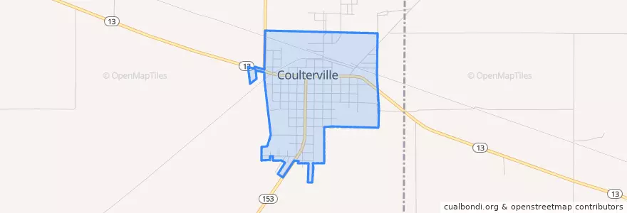 Mapa de ubicacion de Coulterville.
