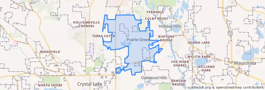Mapa de ubicacion de Prairie Grove.