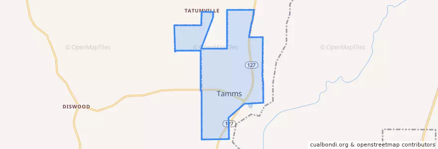 Mapa de ubicacion de Tamms.