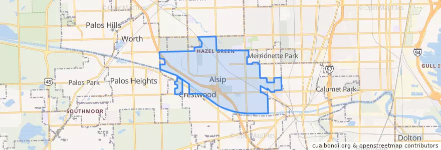 Mapa de ubicacion de Alsip.