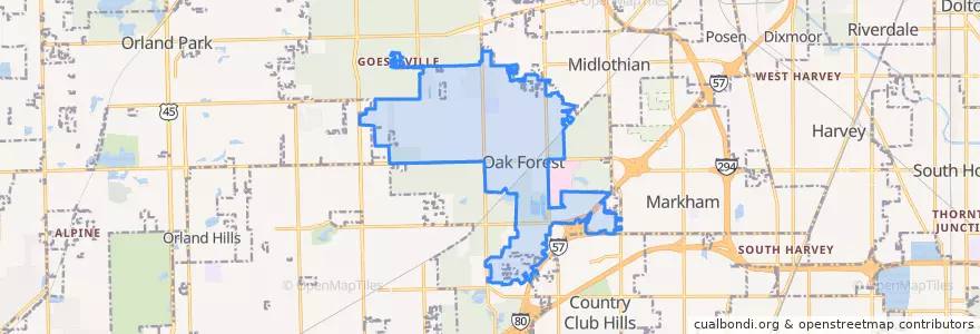 Mapa de ubicacion de Oak Forest.