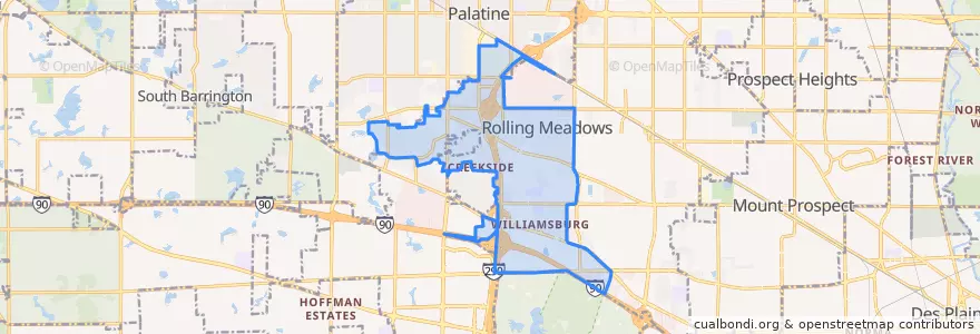 Mapa de ubicacion de Rolling Meadows.