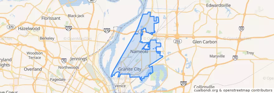 Mapa de ubicacion de Granite City.
