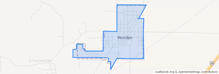 Mapa de ubicacion de Worden.