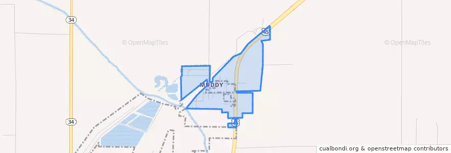 Mapa de ubicacion de Muddy.