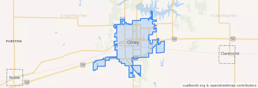 Mapa de ubicacion de Olney.