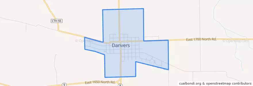 Mapa de ubicacion de Danvers.