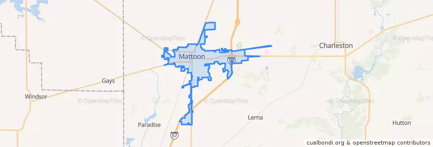 Mapa de ubicacion de Mattoon.