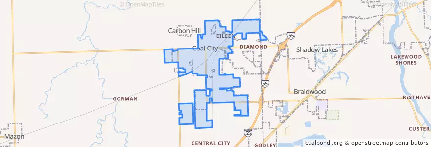 Mapa de ubicacion de Coal City.