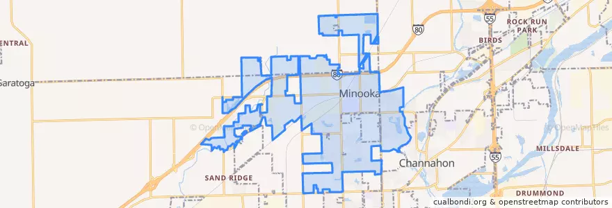Mapa de ubicacion de Minooka.