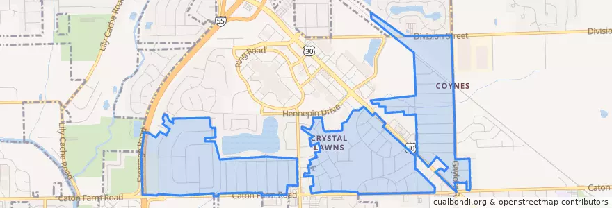 Mapa de ubicacion de Crystal Lawns.