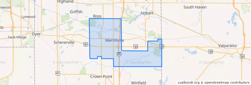 Mapa de ubicacion de Merrillville.