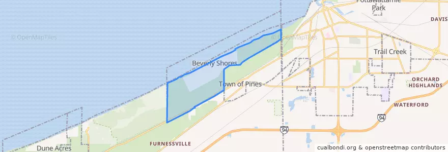 Mapa de ubicacion de Beverly Shores.