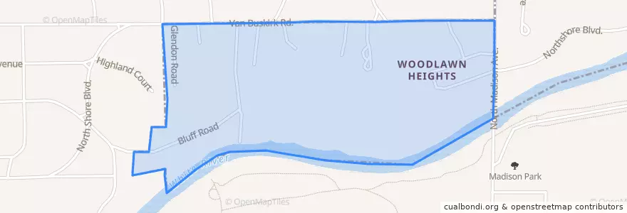 Mapa de ubicacion de Woodlawn Heights.