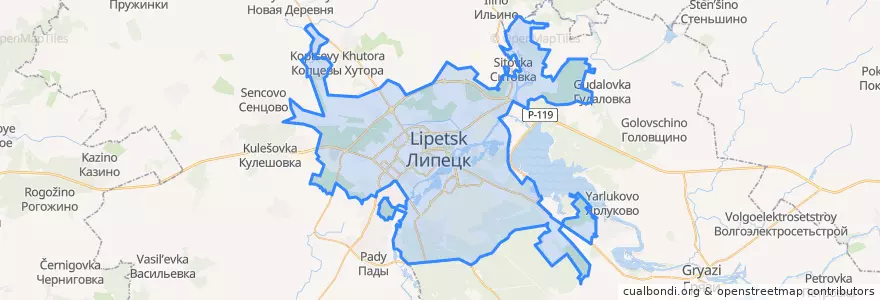 Mapa de ubicacion de городской округ Липецк.