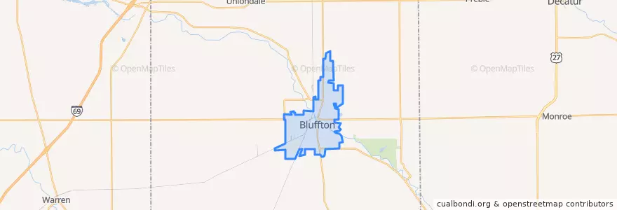 Mapa de ubicacion de Bluffton.