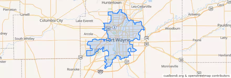 Mapa de ubicacion de Fort Wayne.