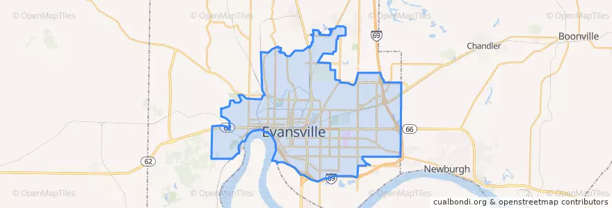 Mapa de ubicacion de Evansville.