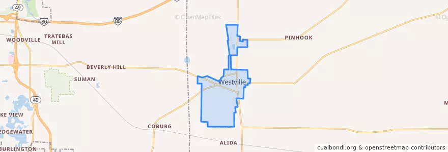 Mapa de ubicacion de Westville.