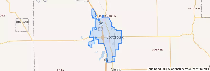 Mapa de ubicacion de Scottsburg.