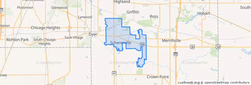 Mapa de ubicacion de Schererville.