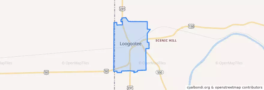 Mapa de ubicacion de Loogootee.