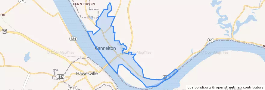Mapa de ubicacion de Cannelton.