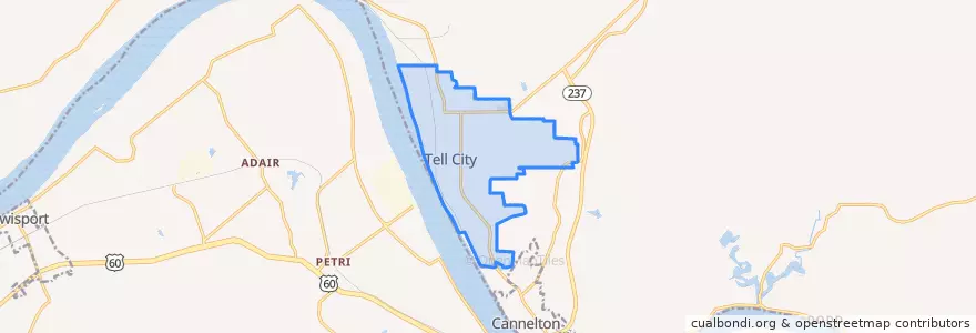 Mapa de ubicacion de Tell City.