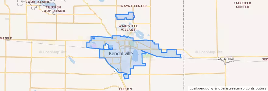 Mapa de ubicacion de Kendallville.