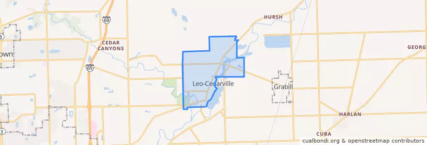 Mapa de ubicacion de Leo-Cedarville.