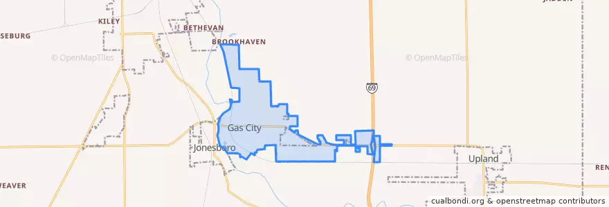 Mapa de ubicacion de Gas City.