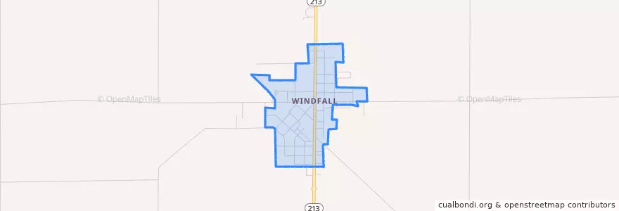 Mapa de ubicacion de Windfall City.