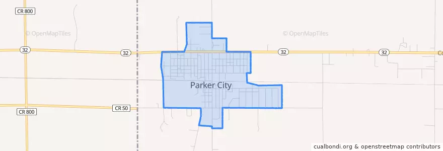 Mapa de ubicacion de Parker City.