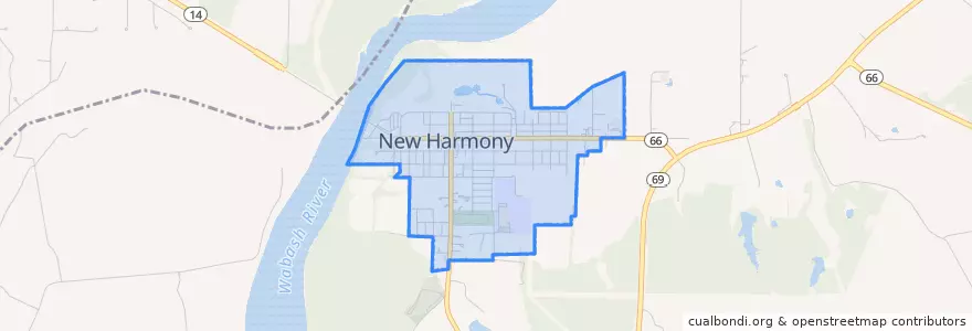 Mapa de ubicacion de New Harmony.
