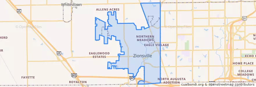 Mapa de ubicacion de Zionsville.