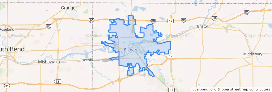 Mapa de ubicacion de Elkhart.