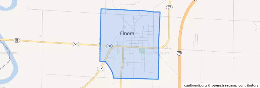 Mapa de ubicacion de Elnora.