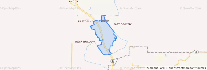 Mapa de ubicacion de Oolitic.