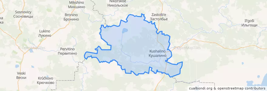 Mapa de ubicacion de сельское поселение Кушалино.