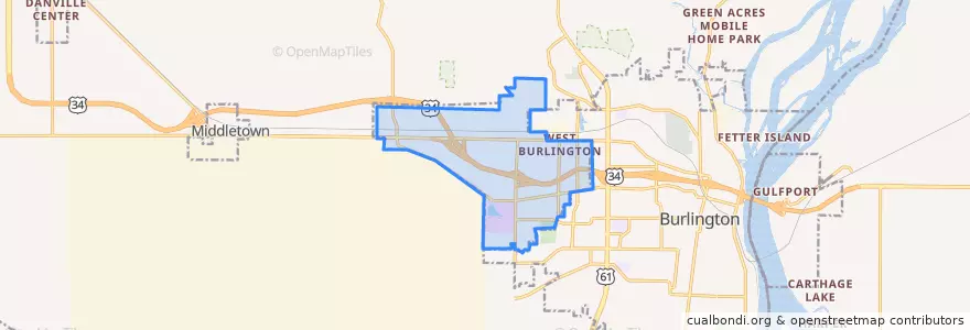 Mapa de ubicacion de West Burlington.