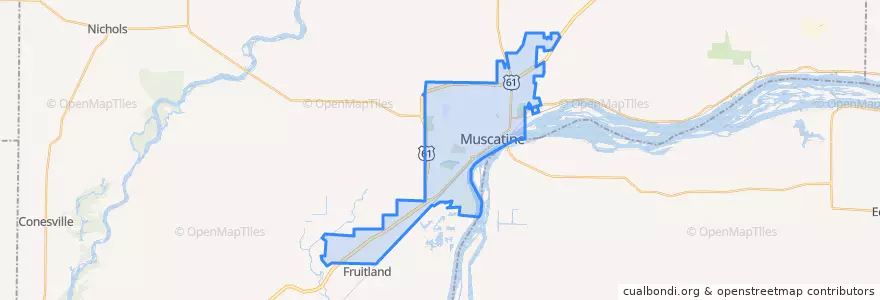 Mapa de ubicacion de Muscatine.