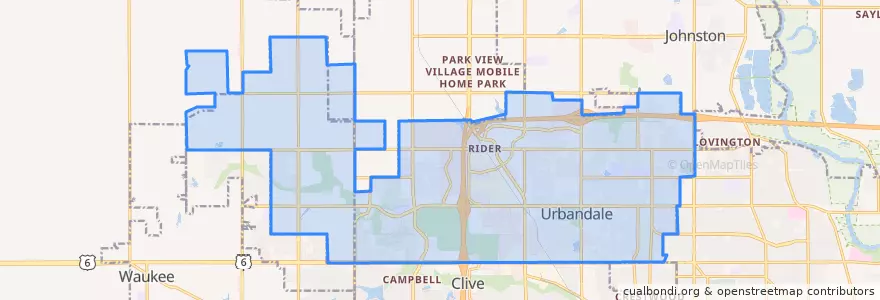 Mapa de ubicacion de Urbandale.