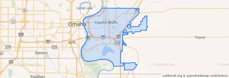 Mapa de ubicacion de Council Bluffs.