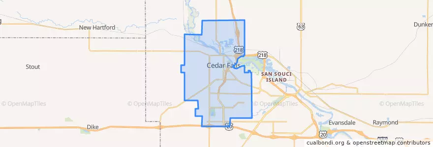 Mapa de ubicacion de Cedar Falls.