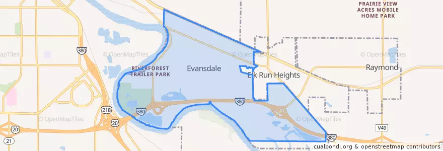 Mapa de ubicacion de Evansdale.
