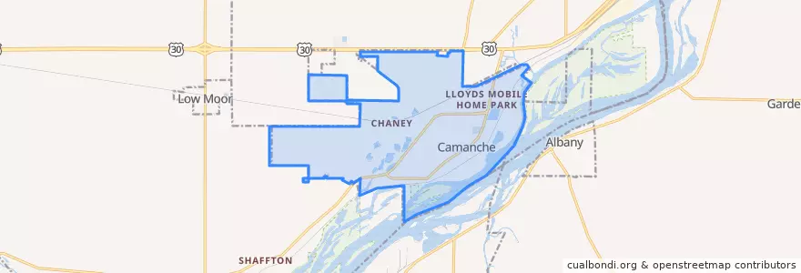 Mapa de ubicacion de Camanche.